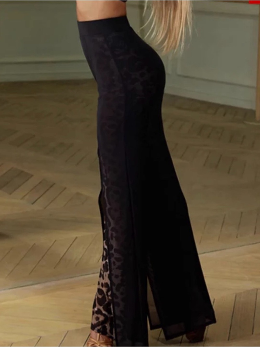 NWT High waisted Latin dance practice snd performance mesh  Wide-Leg Pants - Picture 3 of 12